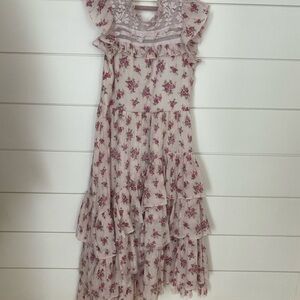 Joyfolie Pink and White Ruffled Tiered Sundress